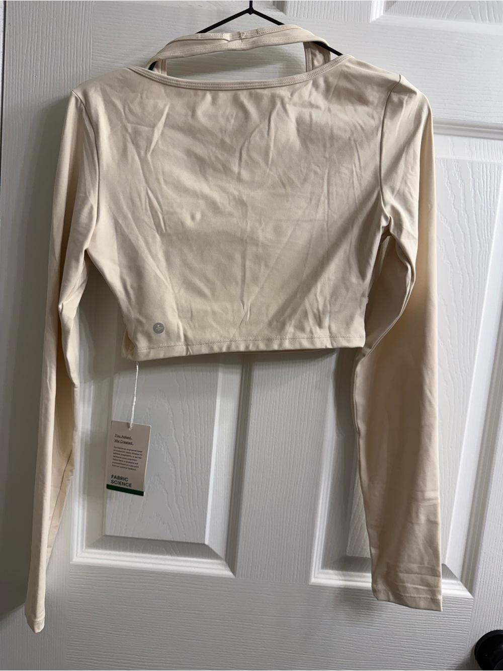 HALARA Cream Long Sleeve Crop Top with Built-In halter - Picture 2 of 4